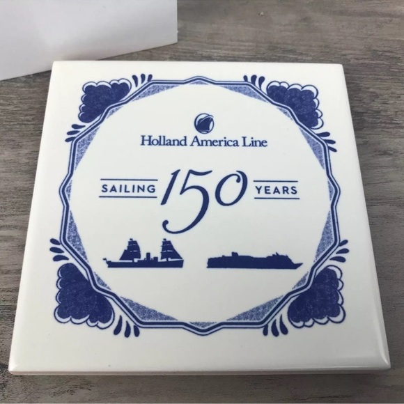 Holland America Line Boat SAILING 150 YEARS Blue White Ceramic Tile Coaster - Picture 4 of 7